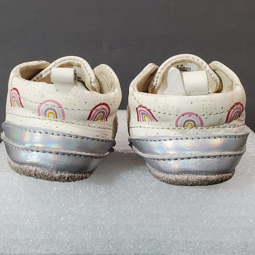 Robeez First Kicks Mille Leather Ivory Rainbow Print Slip-On Shoe Sneaker 6-9M